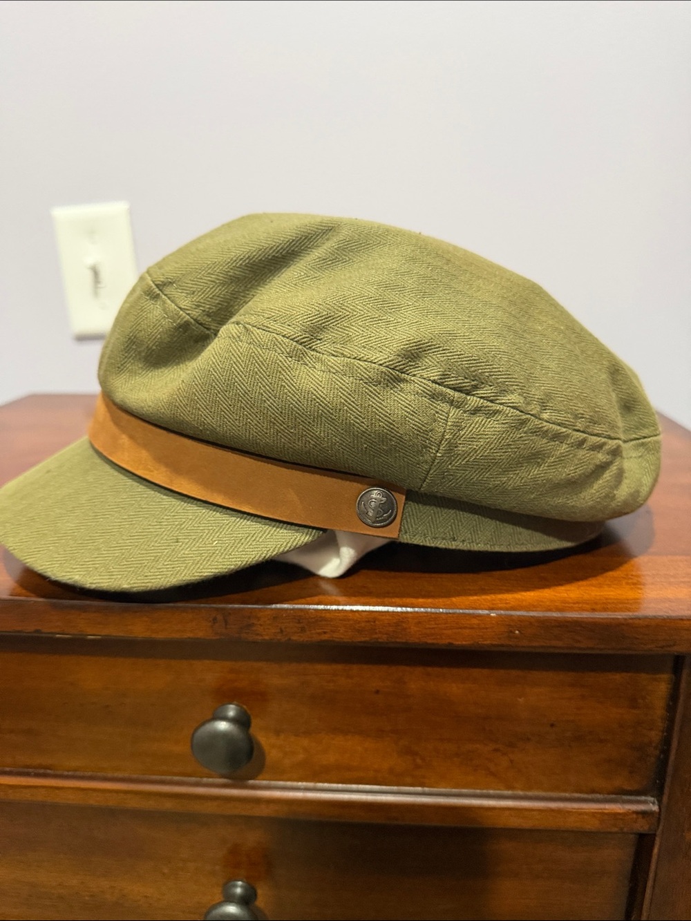 Brixton Olive Green Baker Boy Cap with Tan Band - Picture 2 of 7